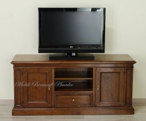 Mobile per Tv in noce massello stile classico da 145 cm con ante e cassetto